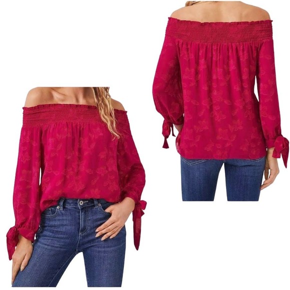 CeCe Off-Shoulder Blouse in Deep Pink - Picture 1 of 15